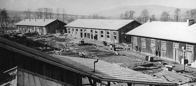 Construction work to erect shacks in the Nováky forced labor camp, probably in the spring of 1942 Construction work to erect shacks in the Nováky forced labor camp, probably in the spring of 1942