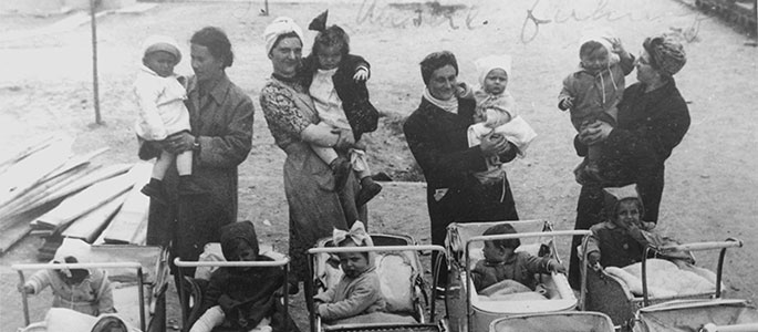 Women and young children, at a forced labor camp for Jews in Slovakia Women and young children, at a forced labor camp for Jews in Slovakia