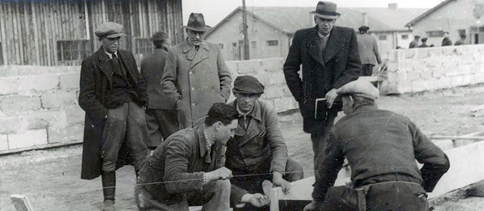 Jews building a shack, the Sered forced labor camp, Slovakia Jews building a shack, the Sered forced labor camp, Slovakia