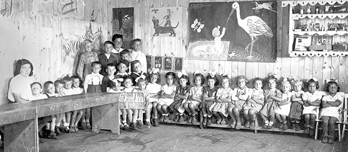 School children and their teacher,Voglova in Nováky forced labor camp, Slovakia School children and their teacher,Voglova in Nováky forced labor camp, Slovakia