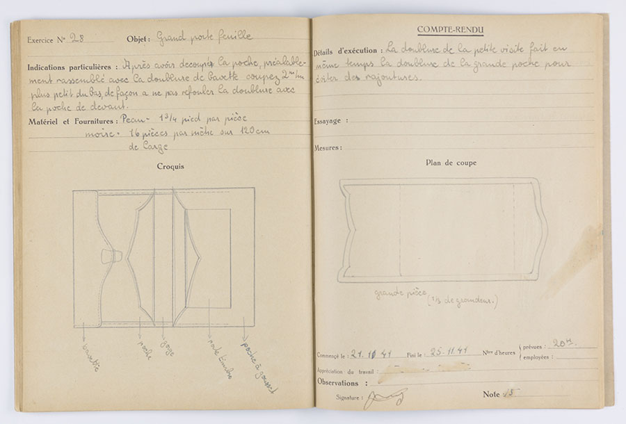 Stephan Lewy's notebook of sketches from the leather workshop run by Leon König in Chabannes