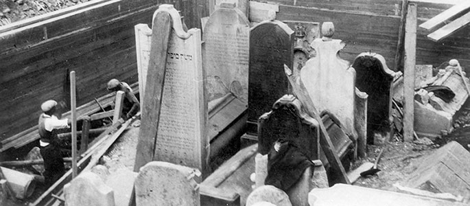 Bratislava, 1942: the burial plot of the Chatam Sofer, which remained intact in the old Jewish cemetery after its desecration and destruction. Bratislava, 1942: the burial plot of the Chatam Sofer, which remained intact in the old Jewish cemetery after its desecration and destruction.
