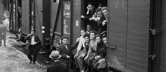 Youngsters waiting for a train bound for Western Europe, Bratislava, 1946 Youngsters waiting for a train bound for Western Europe, Bratislava, 1946