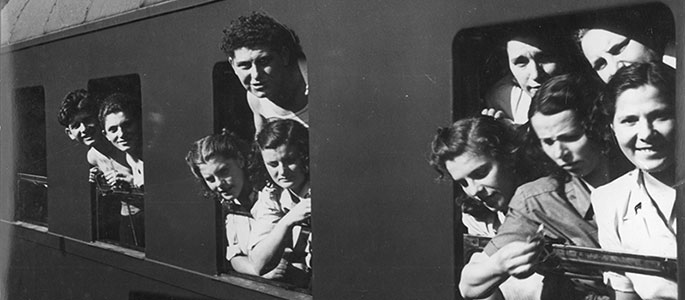 Youngsters waiting for a train bound for Western Europe, Bratislava, 1946 Youngsters waiting for a train bound for Western Europe, Bratislava, 1946