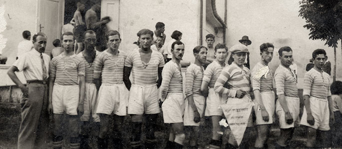 Members of the Maccabi Hatzair soccer team (MSK - Makkabea Sportuvy Klub), 15 June 1930. Members of the Maccabi Hatzair soccer team (MSK - Makkabea Sportuvy Klub), 15 June 1930.