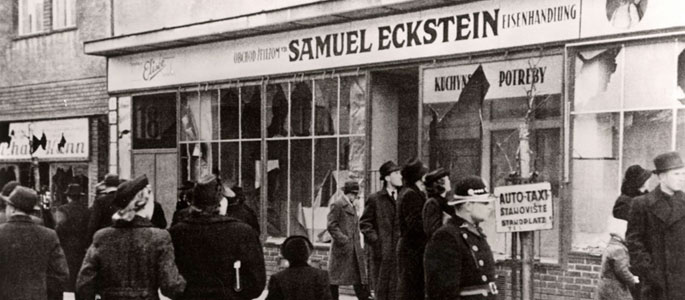 Bratislava, March 1939, Samuel Eckstein’s store, damaged during mass demonstrations. Note the storefront windows which have been shattered Bratislava, March 1939, Samuel Eckstein’s store, damaged during mass demonstrations. Note the storefront windows which have been shattered