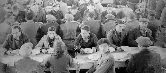 The mess hall in the Nováky forced labor camp, Slovakia