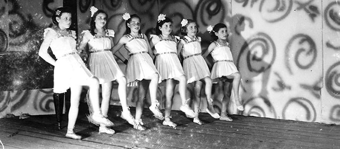 A group of girls performing in a play at the Nováky forced labor camp, Slovakia