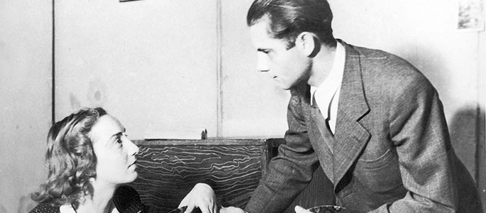 Dov Landau and Yalina Lebovicova acting in the play “Makropulos” in the theater of the Nováky forced labor camp, Slovakia, 1943-1944