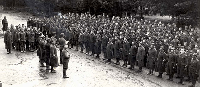 Svãtý Peter, Slovakia, July 1940. Forced labor companies of the Sixth Slovak Brigade, at roll call