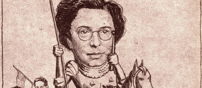 A Drawing by Enest Auerbach Ernest (Hron) Auerbach (1898-1982) depicting a flag-bearing Gisi Fleischmann, styled after Joan of Arc