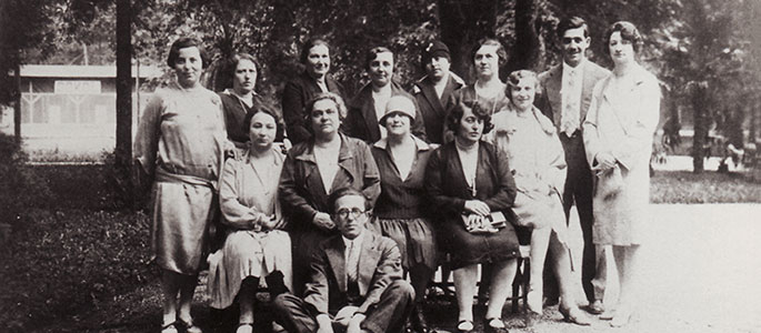 The Zionist leadership in Slovakia before the war. On the left: Gisi Fleischmann