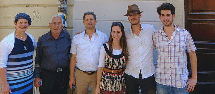 The descendants of Sigmund and Josephine Steiner during a visit to Bratislava where a plaque was erected next to the Steiner family bookstore