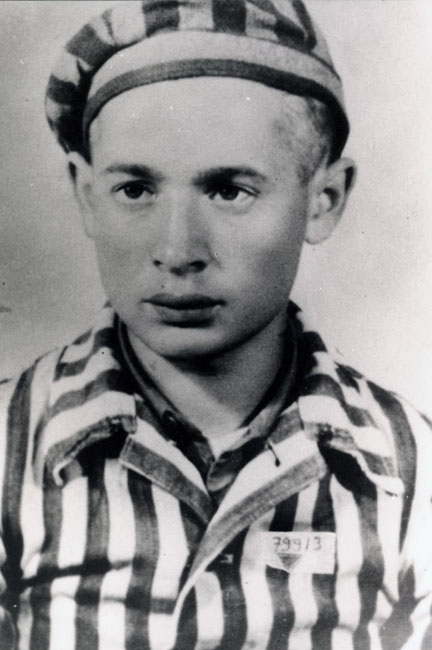 Shalom Stamberg from Plonsk in a prisoner's uniform at liberation, May 1945. After the Shoah he emigrated to Israel Shalom Stamberg from Plonsk in a prisoner's uniform at liberation, May 1945. After the Shoah he emigrated to Israel