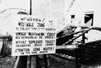 Multilingual warning sign posted by the Gęsiówka labor camp which was inside the Warsaw Ghetto Multilingual warning sign posted by the Gęsiówka labor camp which was inside the Warsaw Ghetto