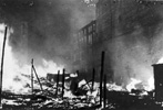 Fire and debris in the Warsaw Ghetto, during the suppression of the uprising. 12 May 1943 Fire and debris in the Warsaw Ghetto, during the suppression of the uprising. 12 May 1943