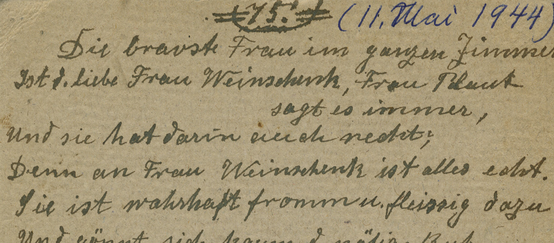 Lied komponiert in Theresienstadt zum 75. Geburtstag von Bertha Weinschenk am 11. Mai 1944