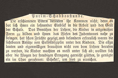 Seite aus dem Album zur Purim-Feier der jüdischen Schule