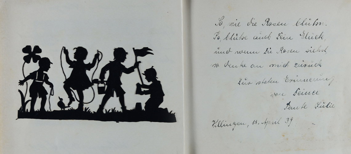 Dedication from Julie Schwarz to her niece Marga. 13 April 1939, Villingen, Germany