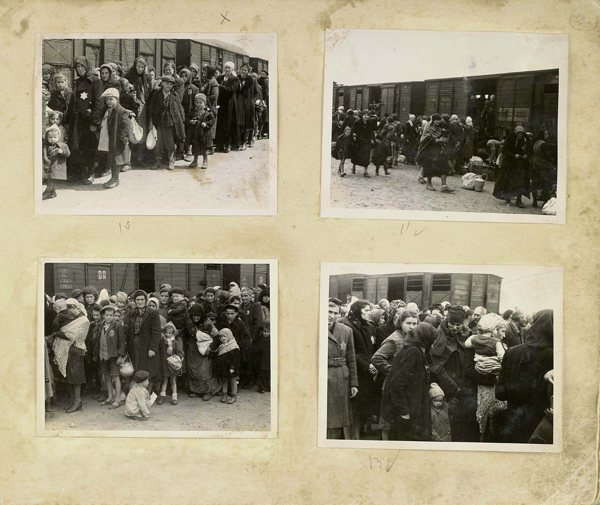Women and children on the Birkenau arrival platform known as the "ramp". The Jews were removed from the deportation trains onto the ramp where they faced a selection process - most of them were sent immediately to their deaths, while others were sent to slave labor