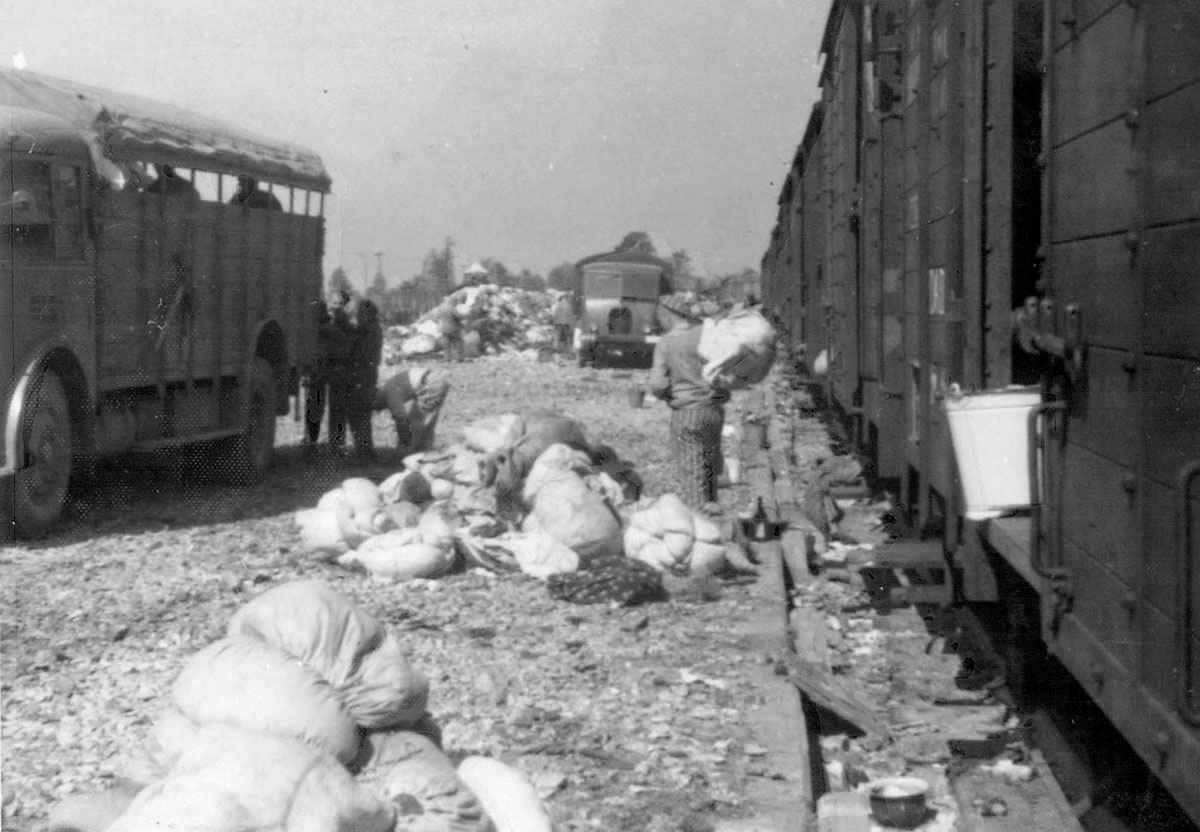 Jewish property that has been left on the platform, to be taken by trucks to the "Kanada" section