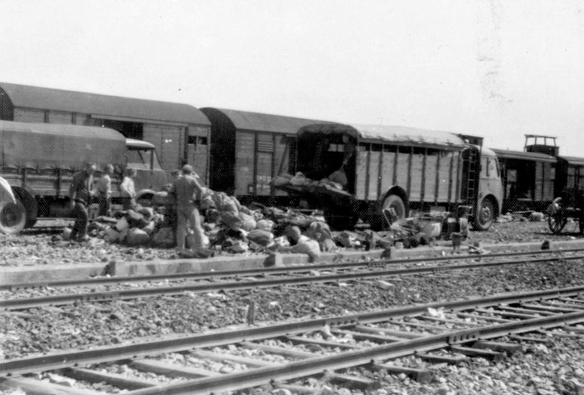Jewish property that has been left on the platform, to be taken by trucks to the "Kanada" section