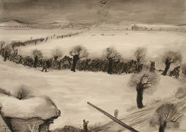 Leo (Lev) Haas (1901-1983) . Ankunft eines Transports in Theresienstadt, Ghetto Theresienstadt, 1942 