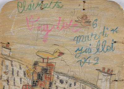 The drawing by Clairette Vigder with inscription “Tuesday, 14 July 1942”
