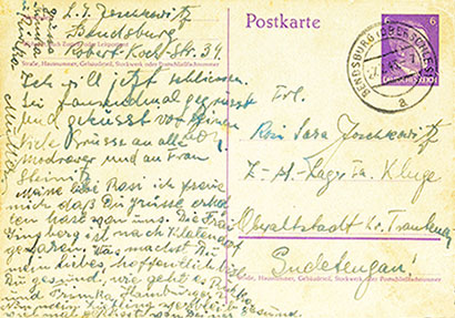 "What are you up to, my darling? Be well. Lots of kisses from your mother." The Last Postcard from Berta Joschkowitz to her daughter Rosi