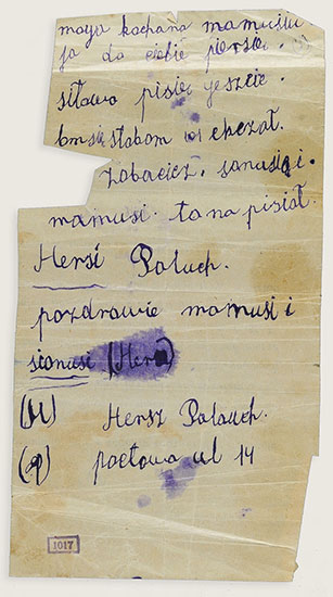 "My beloved mother, I am writing to you. I want to see you…" A last letter to mother written by 13-year-old Hersch Paluch