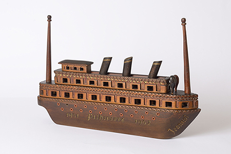 Toy boat sent from the Pithiviers camp to Jean Pojzman in Boulogne-Billancourt, France