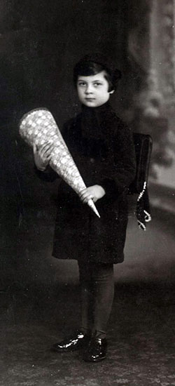 Liselote Ermann's first day at school in Saarbrucken, Germany, 1933