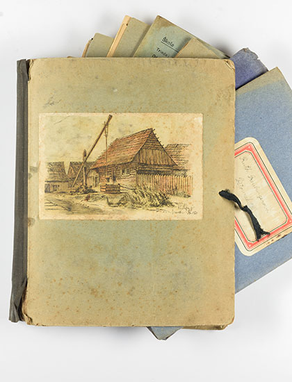 Folder of notebooks belonging to Ruth Pressburger of Bratislava, who was murdered during the Holocaust