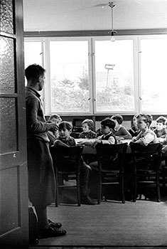 Teacher and pupils in a class in the Landschulheim Caputh Bei Potsdam school, Germany, 1936