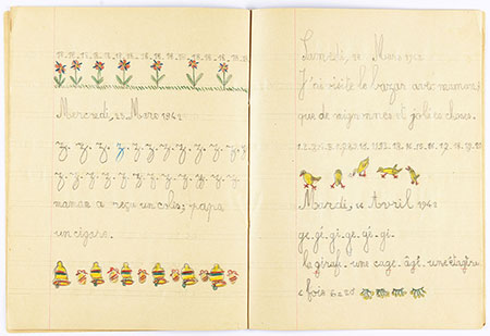 Notebook used by Clairette Vigder to practice her handwriting during the war years
