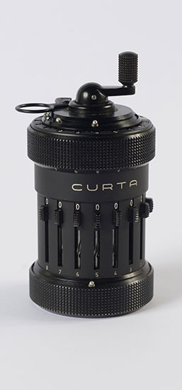 The "Curta", a hand-held mechanical calculator that is able to calculate basic arithmetic functions, was completed by a prisoner in Buchenwald