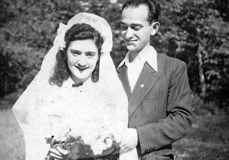Josephina (Yosefa) Davidowitz and Shimon Schechter, "Dror Habonim" counsellors, on their wedding day at the "Ilania" children's village