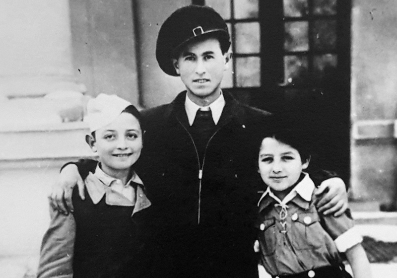 Menachem Berkowitz and the Bleier twins, Sarah and Yitzhak, at the youth village in Deszk, Hungary, 1947