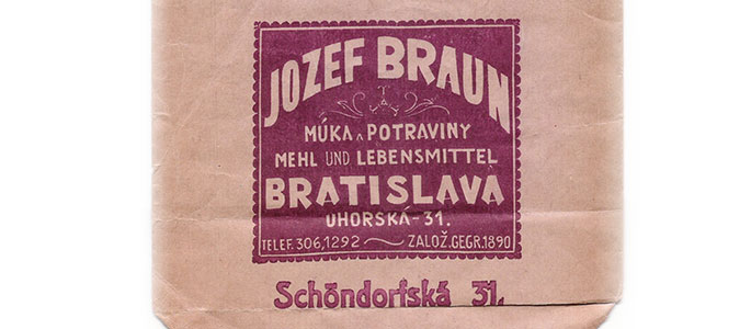 The logo of the Braun family’s grocery store, Braun Flower. Bratislava, before the war