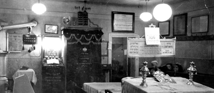 The interior of a synagogue in Bratislava before the war