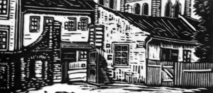 A woodcarving of the Orthodox Great Synagogue in Bratislava before the war