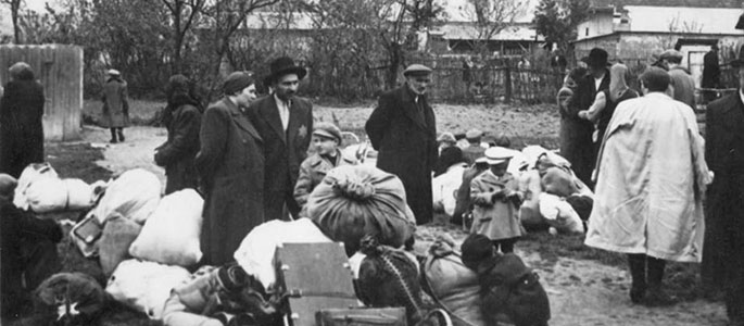 Jews prior to being deported from Slovakia along with their personal effects, 1942