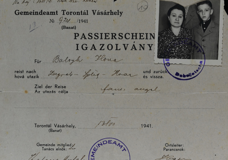 Permit to travel from Zagreb to Hvar via Split, in the name of Ilona and Josef Balogh, the false identities of Irena Güns and her son Joseph