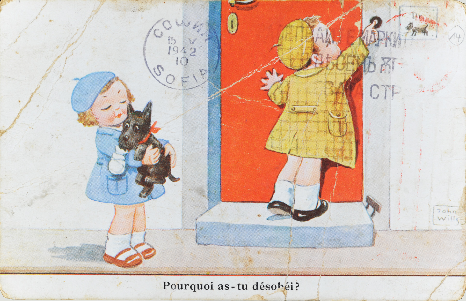 Colorful postcards that Anne Meininger sent from France to her granddaughters in Bulgaria