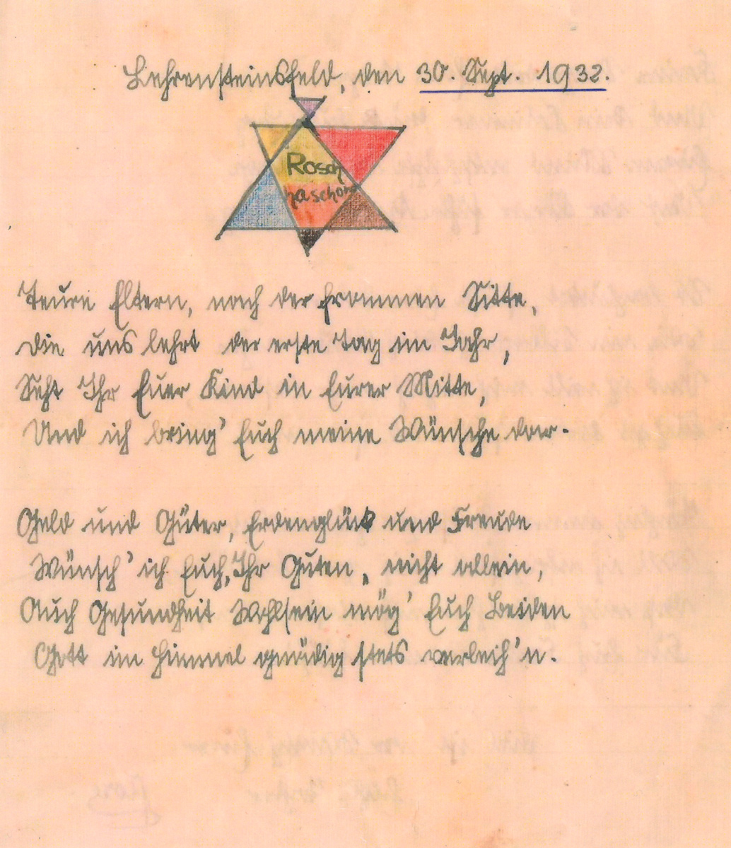 New Year's card that 12-year-old Flore Henle wrote to her parents, Leopold and Jenny