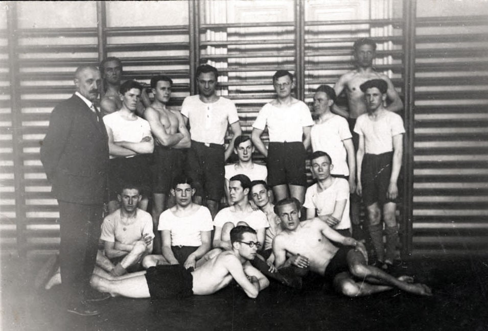 A class during gymnastics lesson. Ludmir, Poland, May 1929.