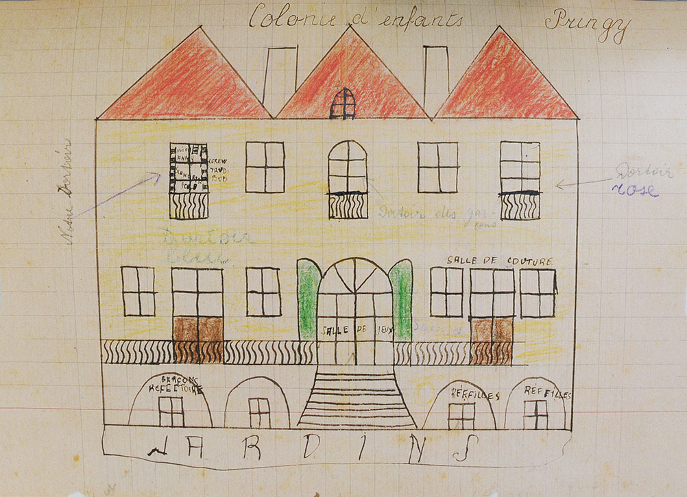 Drawing of the children's home that Hannah Krieser sent to her mother in Riversaltes