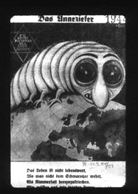 Caricatura nazi. Dentro de la estrella de David aparece la inscripción: "Roe las naciones del mundo"- ©Der Stürmer.