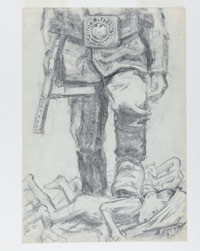 
“Dios está con nosotros”, Auschwitz, 1945 
Lápiz sobre papel 29.7x21 cm
Colección del Museo de Arte, Yad Vashem, Jerusalén
Donación Anel Tolkatcheva and Ilya Tolkatchev, Kiev