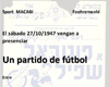 Anuncio sobre un partido de fútbol
Campo Foeherenwald Colección de los remanentes M.1.P 561
